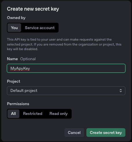 OpenAI Create Api Key